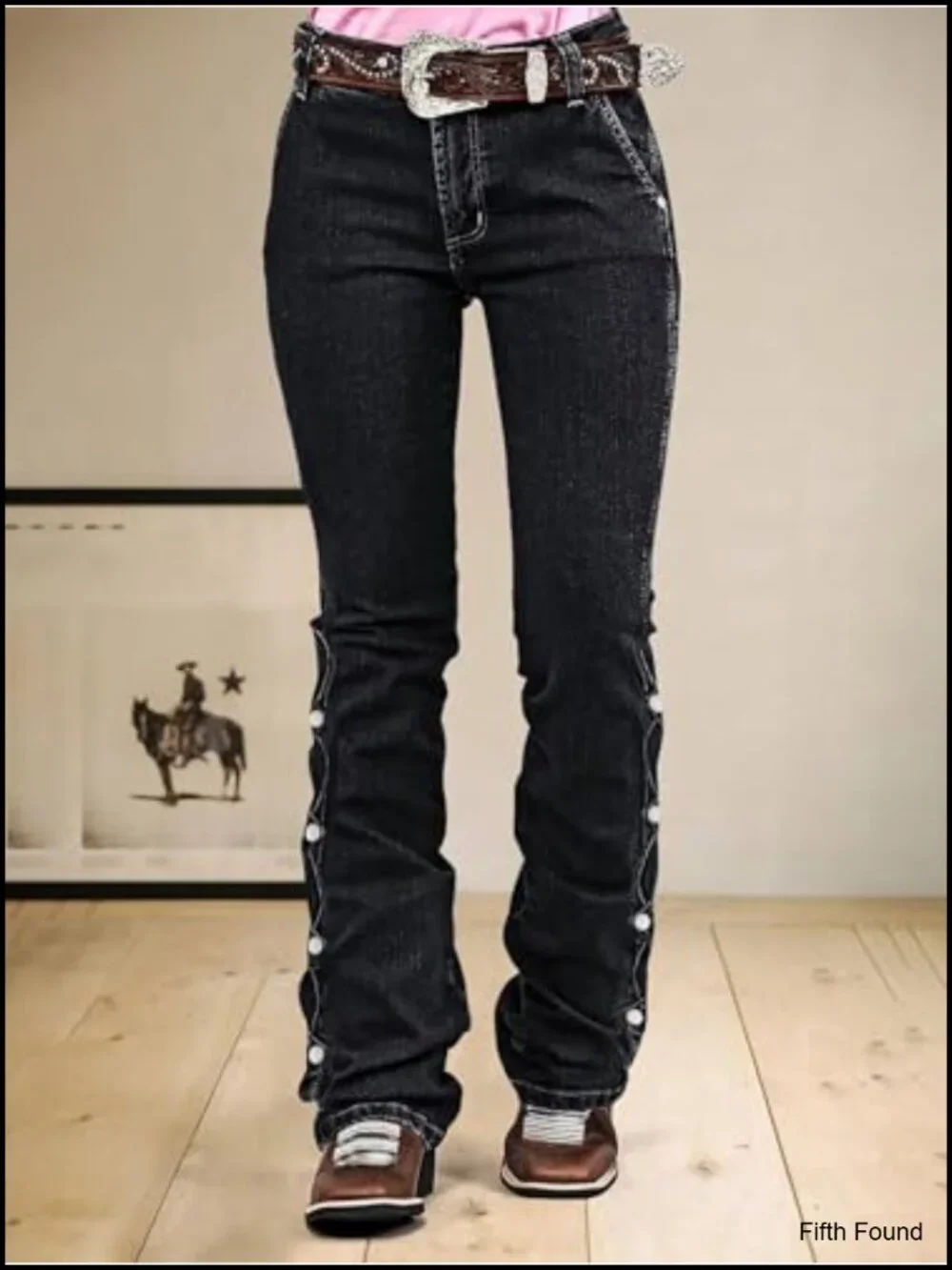 Button Front Bootcut Jeans Mid Rise Stretch Denim Casual Pants
